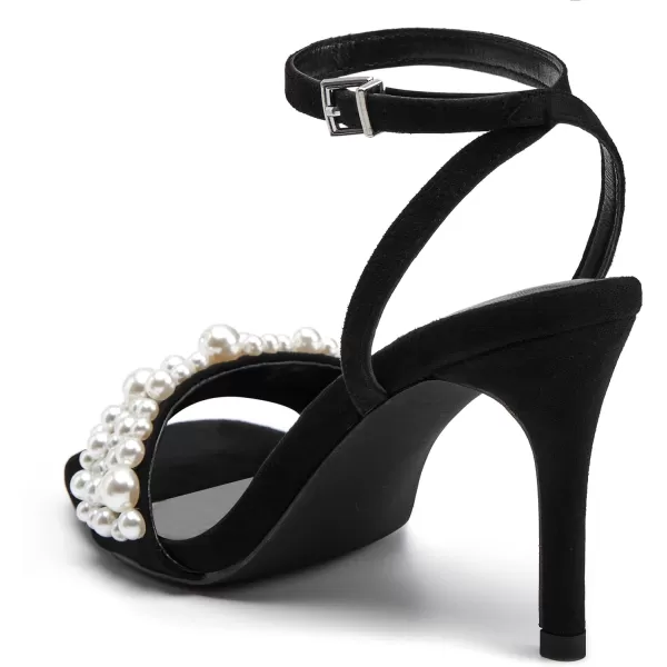Coutgo Women's Open Toe Heeled Sandals Pearl Strap Stiletto Heel Ankle Buckle Strap Summer Shoes Pumps