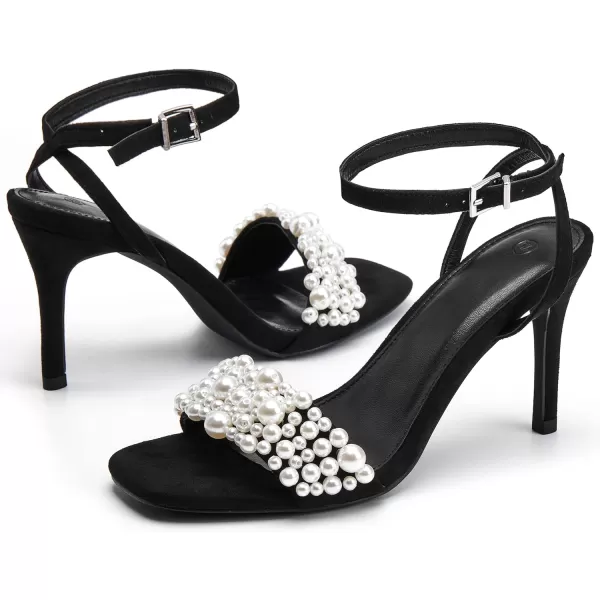 Coutgo Women's Open Toe Heeled Sandals Pearl Strap Stiletto Heel Ankle Buckle Strap Summer Shoes Pumps