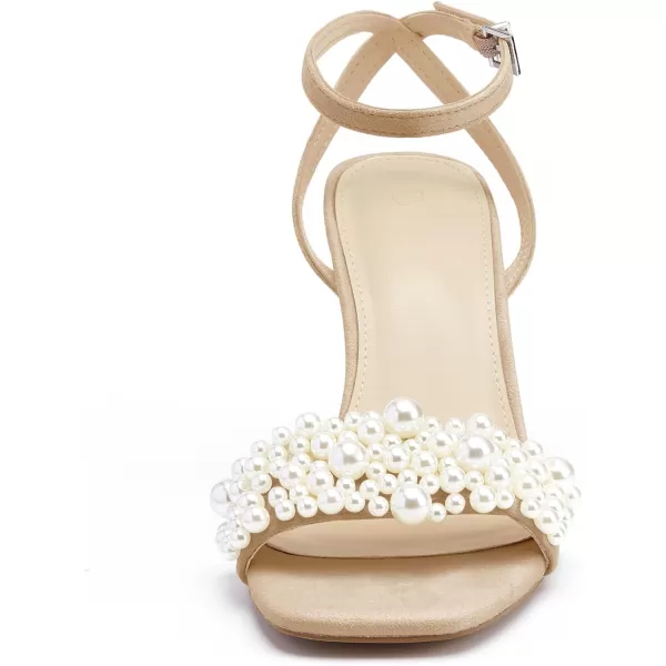 Coutgo Women's Open Toe Heeled Sandals Pearl Strap Stiletto Heel Ankle Buckle Strap Summer Shoes Pumps