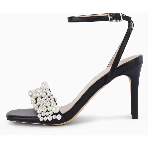 Coutgo Women's Open Toe Heeled Sandals Pearl Strap Stiletto Heel Ankle Buckle Strap Summer Shoes Pumps