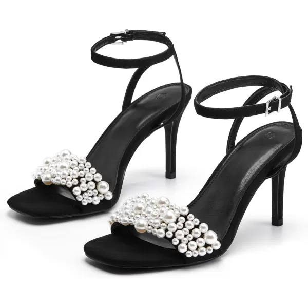 Coutgo Women's Open Toe Heeled Sandals Pearl Strap Stiletto Heel Ankle Buckle Strap Summer Shoes Pumps