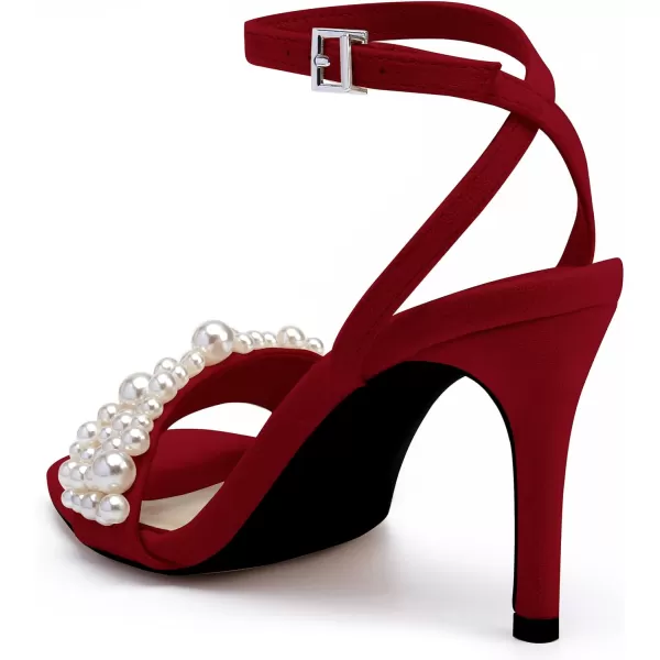 Coutgo Women's Open Toe Heeled Sandals Pearl Strap Stiletto Heel Ankle Buckle Strap Summer Shoes Pumps