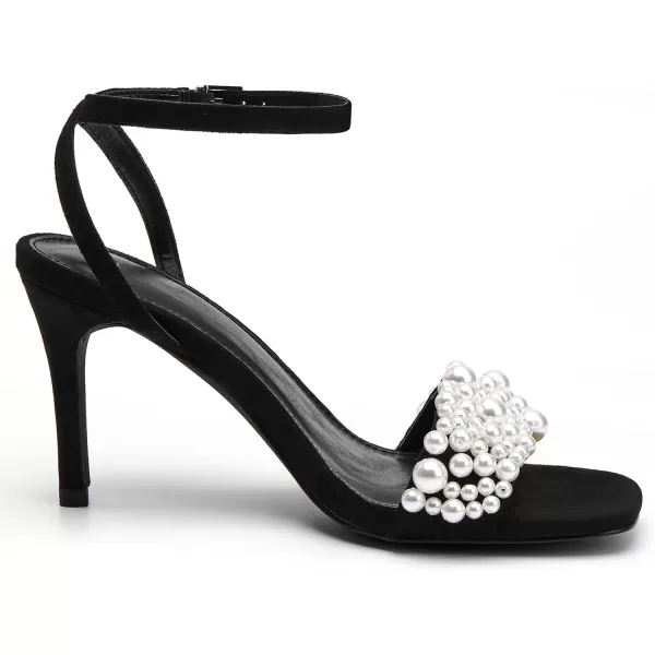 Coutgo Women's Open Toe Heeled Sandals Pearl Strap Stiletto Heel Ankle Buckle Strap Summer Shoes Pumps