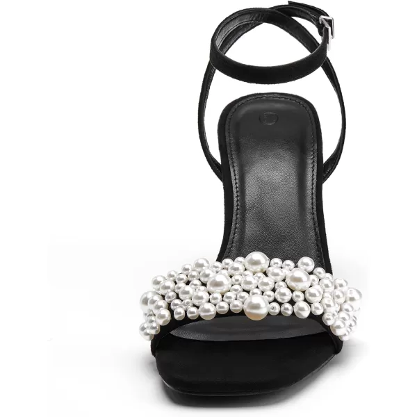 Coutgo Women's Open Toe Heeled Sandals Pearl Strap Stiletto Heel Ankle Buckle Strap Summer Shoes Pumps