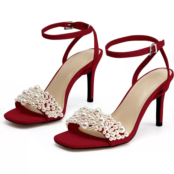 Coutgo Women's Open Toe Heeled Sandals Pearl Strap Stiletto Heel Ankle Buckle Strap Summer Shoes Pumps