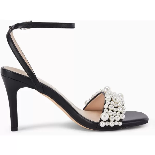 Coutgo Women's Open Toe Heeled Sandals Pearl Strap Stiletto Heel Ankle Buckle Strap Summer Shoes Pumps