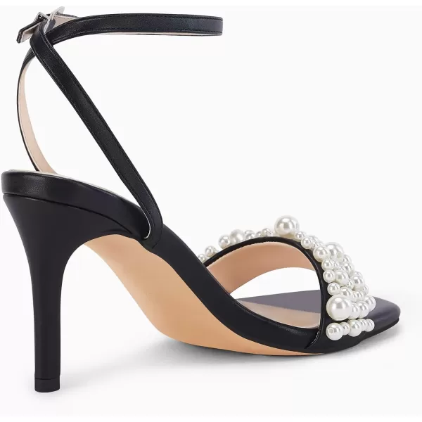 Coutgo Women's Open Toe Heeled Sandals Pearl Strap Stiletto Heel Ankle Buckle Strap Summer Shoes Pumps