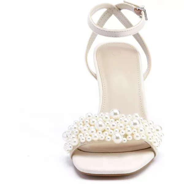 Coutgo Women's Open Toe Heeled Sandals Pearl Strap Stiletto Heel Ankle Buckle Strap Summer Shoes Pumps