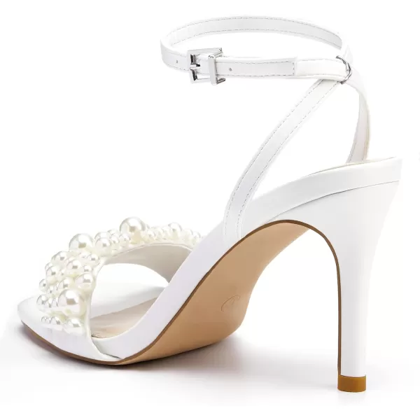 Coutgo Women's Open Toe Heeled Sandals Pearl Strap Stiletto Heel Ankle Buckle Strap Summer Shoes Pumps