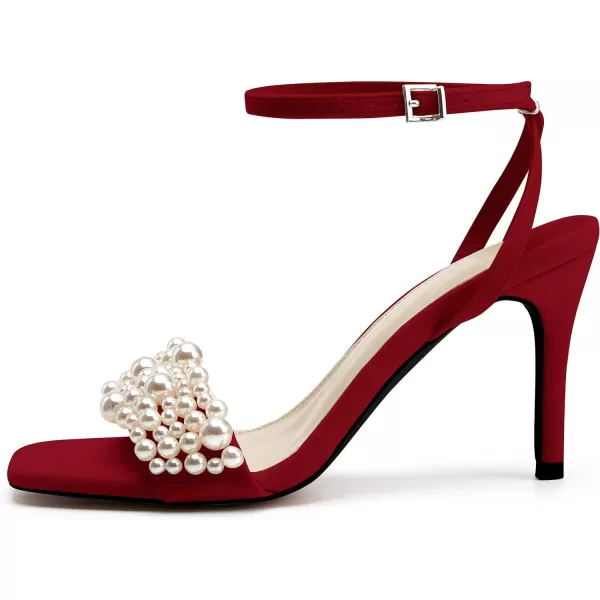 Coutgo Women's Open Toe Heeled Sandals Pearl Strap Stiletto Heel Ankle Buckle Strap Summer Shoes Pumps