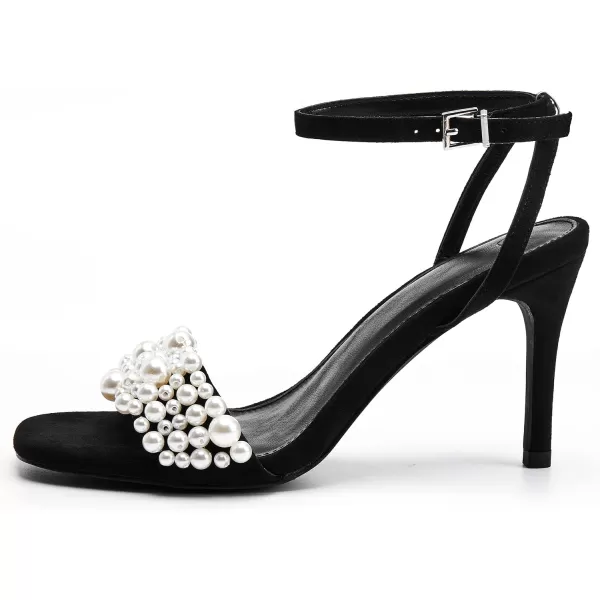 Coutgo Women's Open Toe Heeled Sandals Pearl Strap Stiletto Heel Ankle Buckle Strap Summer Shoes Pumps
