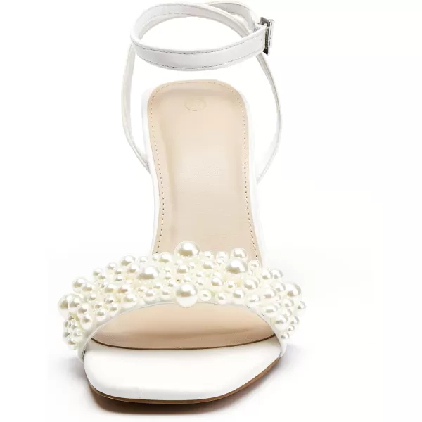 Coutgo Women's Open Toe Heeled Sandals Pearl Strap Stiletto Heel Ankle Buckle Strap Summer Shoes Pumps