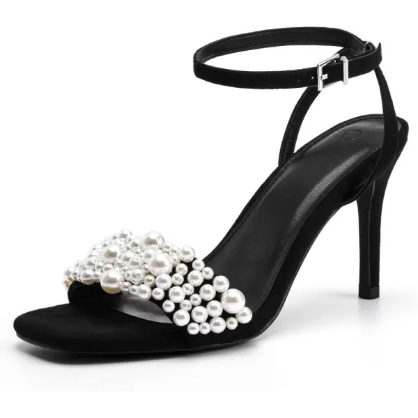 Coutgo Women's Open Toe Heeled Sandals Pearl Strap Stiletto Heel Ankle Buckle Strap Summer Shoes Pumps