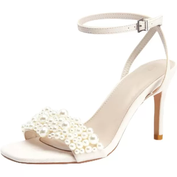 Coutgo Women's Open Toe Heeled Sandals Pearl Strap Stiletto Heel Ankle Buckle Strap Summer Shoes Pumps