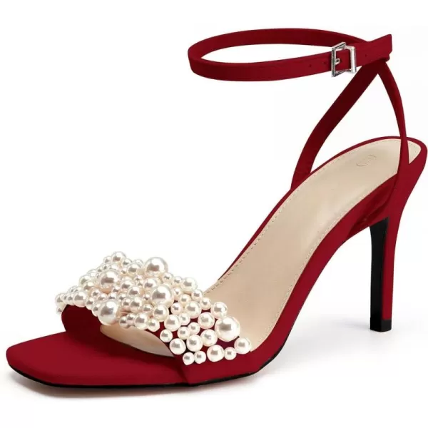 Coutgo Women's Open Toe Heeled Sandals Pearl Strap Stiletto Heel Ankle Buckle Strap Summer Shoes Pumps