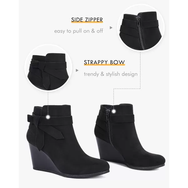Coutgo Womens Wedge Booties Fall Ankle Boots Tie Knot Stacked Heeled Side Zipper Winter Dress Shoes