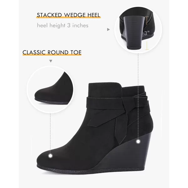 Coutgo Womens Wedge Booties Fall Ankle Boots Tie Knot Stacked Heeled Side Zipper Winter Dress Shoes