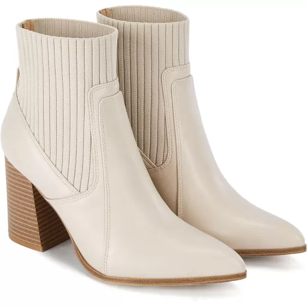 Coutgo Women's Slip On Ankle Boots Pointed Toe Chunky Block Heel Splicing Sock Booties Winter Shoes