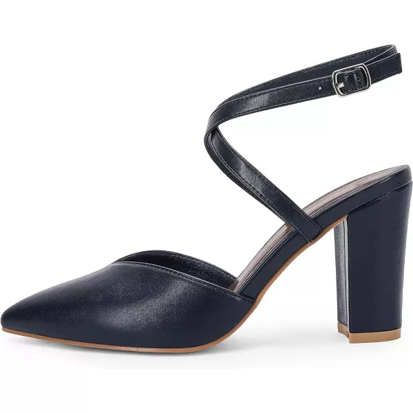 Womens Slingback Closed Pointed Toe Heels Strappy Block Chunky Heel Office Bridal Pumps Shoe