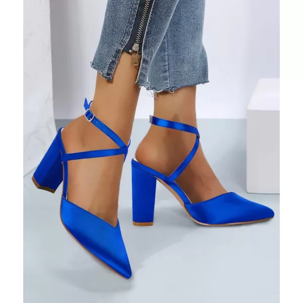 Womens Slingback Closed Pointed Toe Heels Strappy Block Chunky Heel Office Bridal Pumps Shoe