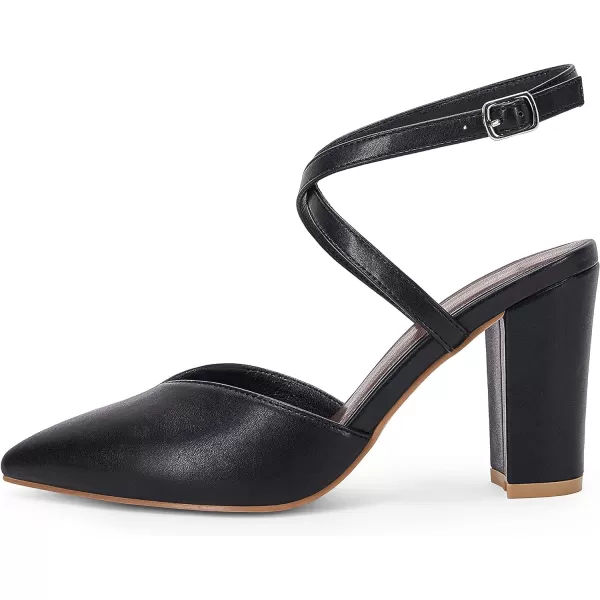 Womens Slingback Closed Pointed Toe Heels Strappy Block Chunky Heel Office Bridal Pumps Shoe