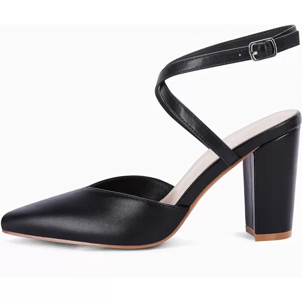 Womens Slingback Closed Pointed Toe Heels Strappy Block Chunky Heel Office Bridal Pumps Shoe