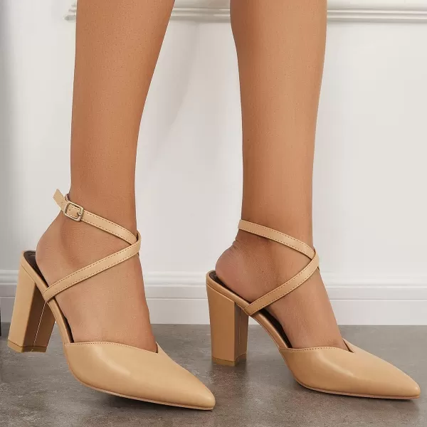 Womens Slingback Closed Pointed Toe Heels Strappy Block Chunky Heel Office Bridal Pumps Shoe