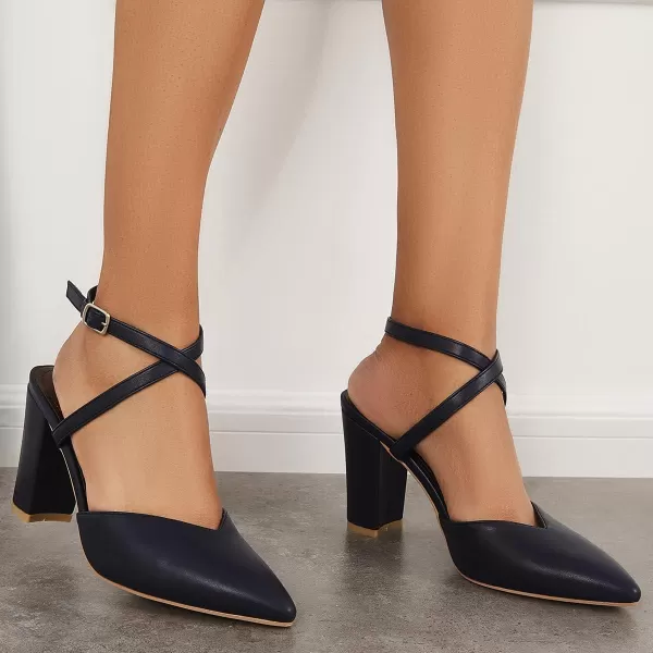 Womens Slingback Closed Pointed Toe Heels Strappy Block Chunky Heel Office Bridal Pumps Shoe