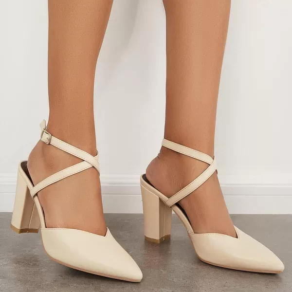 Womens Slingback Closed Pointed Toe Heels Strappy Block Chunky Heel Office Bridal Pumps Shoe