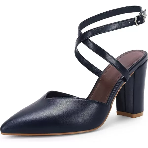 Womens Slingback Closed Pointed Toe Heels Strappy Block Chunky Heel Office Bridal Pumps Shoe