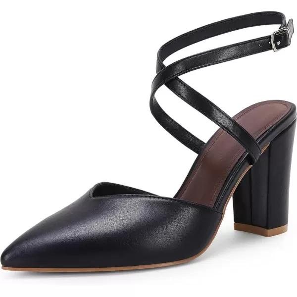 Womens Slingback Closed Pointed Toe Heels Strappy Block Chunky Heel Office Bridal Pumps Shoe