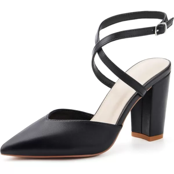 Womens Slingback Closed Pointed Toe Heels Strappy Block Chunky Heel Office Bridal Pumps Shoe