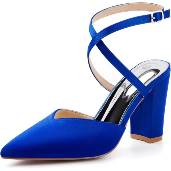 Womens Slingback Closed Pointed Toe Heels Strappy Block Chunky Heel Office Bridal Pumps Shoe