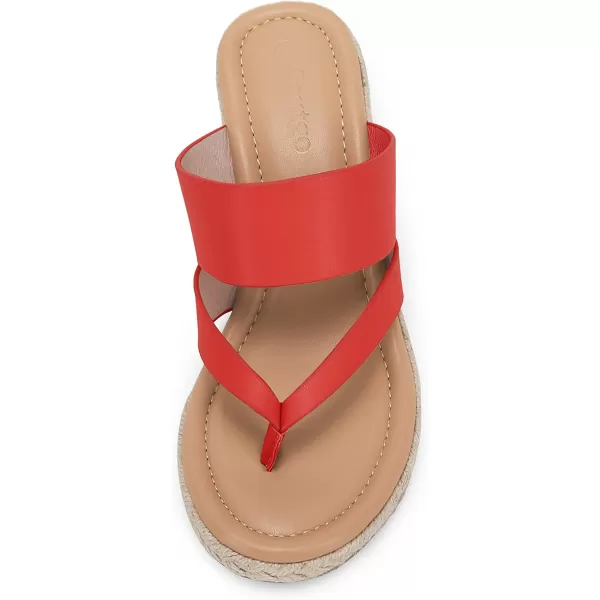 Coutgo Women's Espadrille Wedge Sandals Platform Thong Leather Strap Slides Backless Slip On Summer Casual Flip Flops