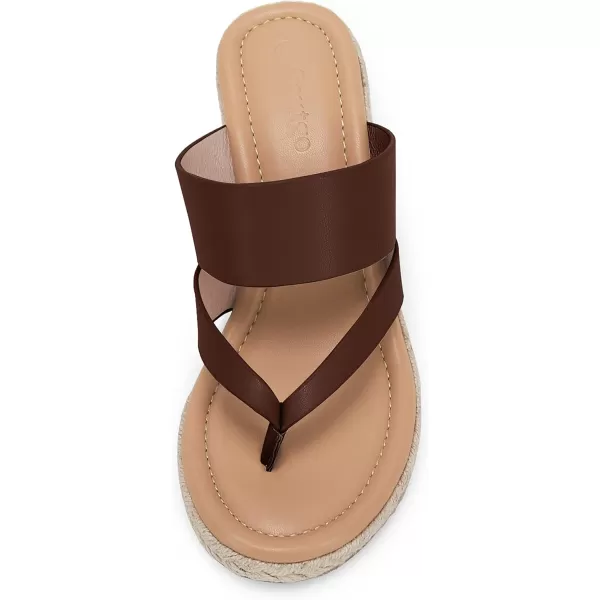 Coutgo Women's Espadrille Wedge Sandals Platform Thong Leather Strap Slides Backless Slip On Summer Casual Flip Flops
