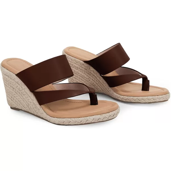 Coutgo Women's Espadrille Wedge Sandals Platform Thong Leather Strap Slides Backless Slip On Summer Casual Flip Flops