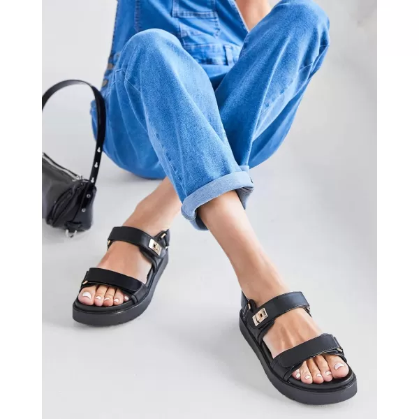 Coutgo Womens Platform Sandals Comfortable Flat Sandals Double Strap Footbed Summer Beach Sandals