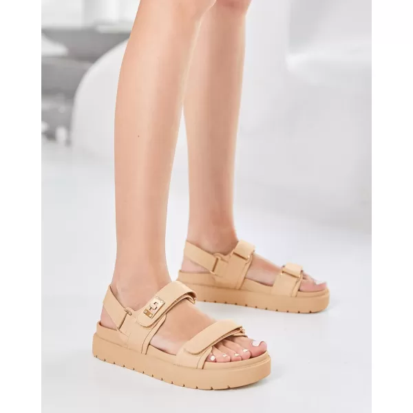 Coutgo Womens Platform Sandals Comfortable Flat Sandals Double Strap Footbed Summer Beach Sandals