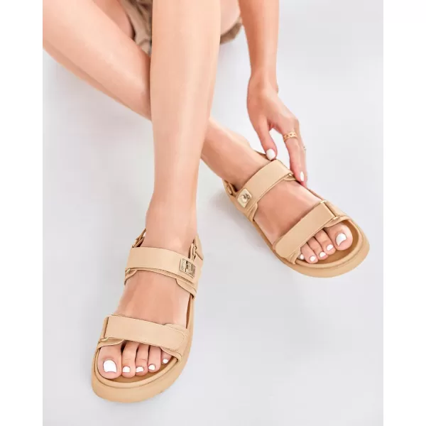 Coutgo Womens Platform Sandals Comfortable Flat Sandals Double Strap Footbed Summer Beach Sandals
