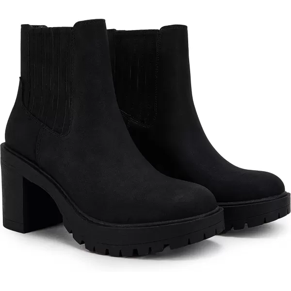 Womems Platform Lug Sole Ankle Boots Chunky Block Heel Seam Booties Combat Cozy Round Toe Chelsea Shoes