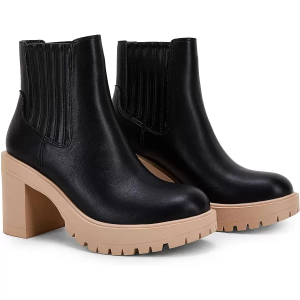 Womems Platform Lug Sole Ankle Boots Chunky Block Heel Seam Booties Combat Cozy Round Toe Chelsea Shoes