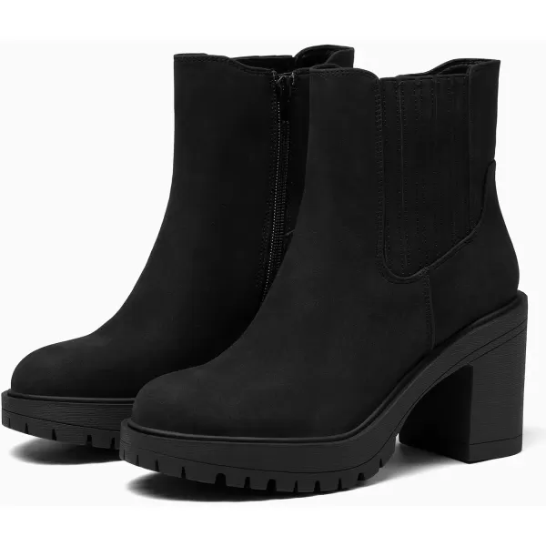 Womems Platform Lug Sole Ankle Boots Chunky Block Heel Seam Booties Combat Cozy Round Toe Chelsea Shoes