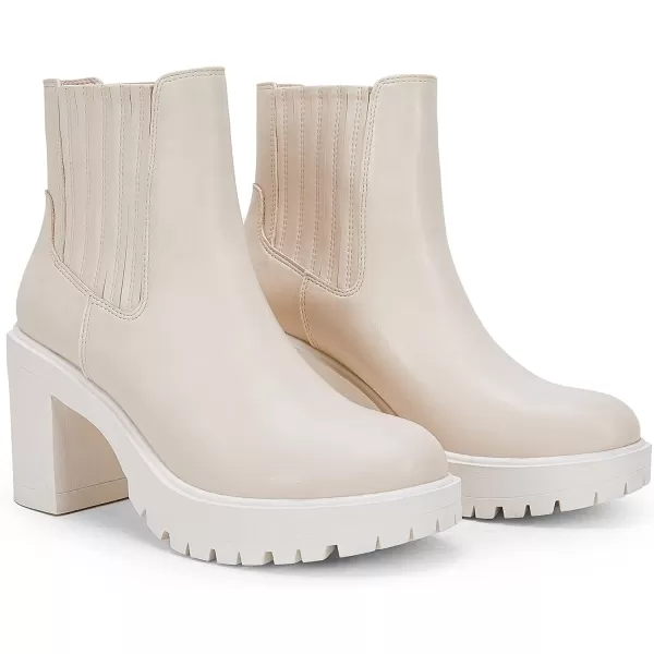 Womems Platform Lug Sole Ankle Boots Chunky Block Heel Seam Booties Combat Cozy Round Toe Chelsea Shoes