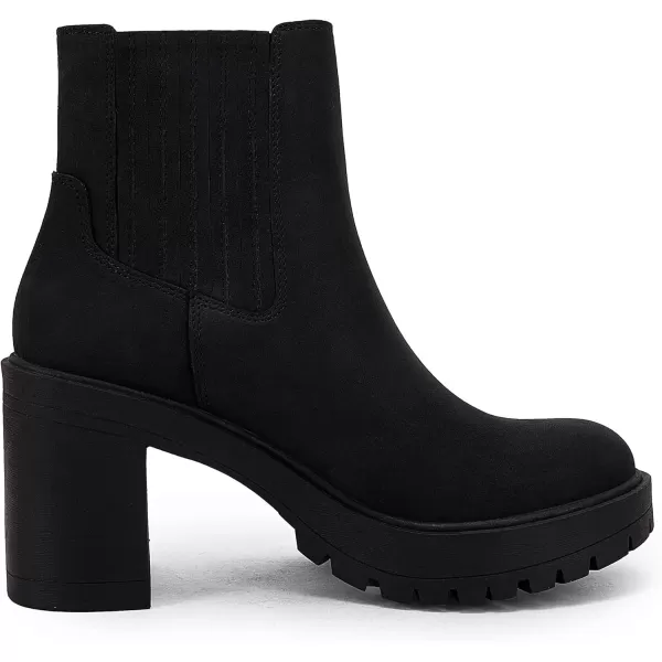 Womems Platform Lug Sole Ankle Boots Chunky Block Heel Seam Booties Combat Cozy Round Toe Chelsea Shoes