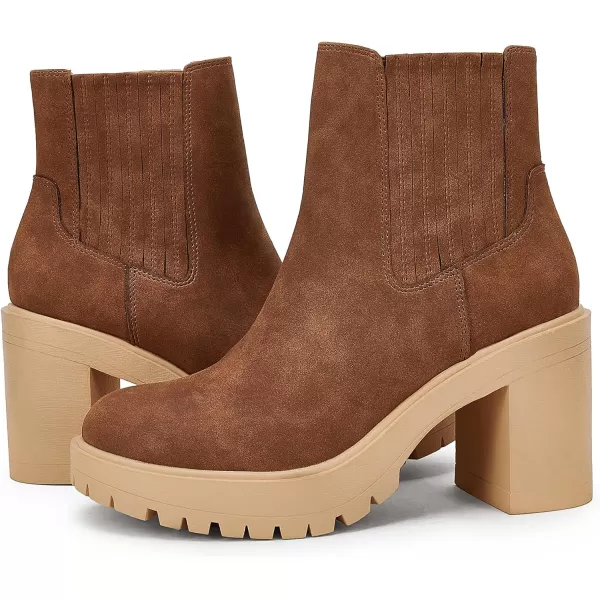 Womems Platform Lug Sole Ankle Boots Chunky Block Heel Seam Booties Combat Cozy Round Toe Chelsea Shoes