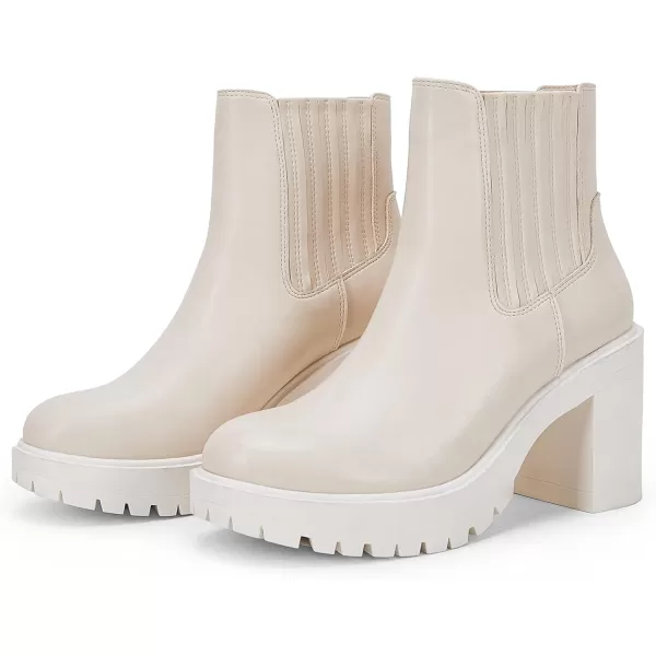 Womems Platform Lug Sole Ankle Boots Chunky Block Heel Seam Booties Combat Cozy Round Toe Chelsea Shoes