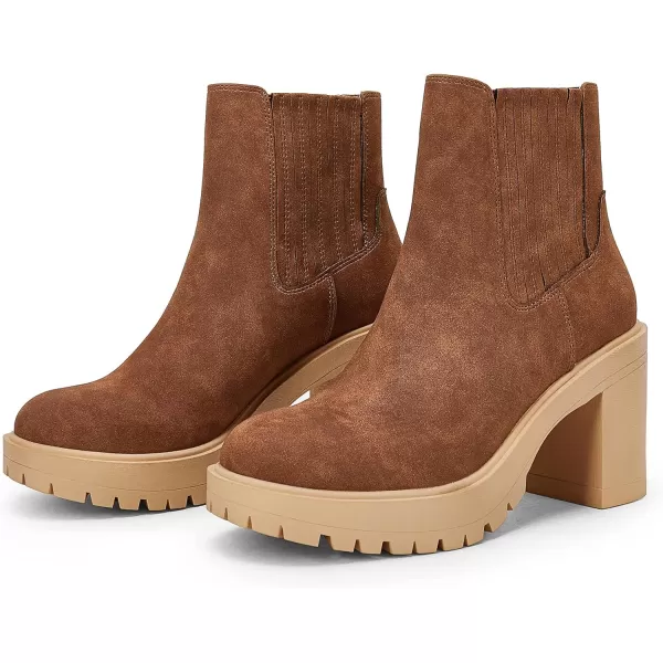 Womems Platform Lug Sole Ankle Boots Chunky Block Heel Seam Booties Combat Cozy Round Toe Chelsea Shoes