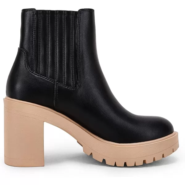 Womems Platform Lug Sole Ankle Boots Chunky Block Heel Seam Booties Combat Cozy Round Toe Chelsea Shoes