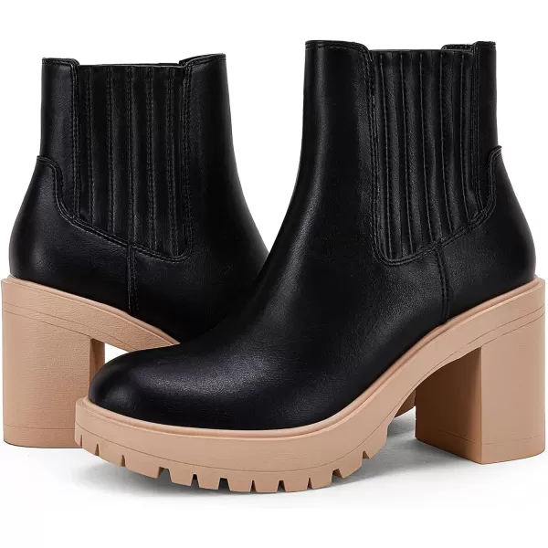 Womems Platform Lug Sole Ankle Boots Chunky Block Heel Seam Booties Combat Cozy Round Toe Chelsea Shoes