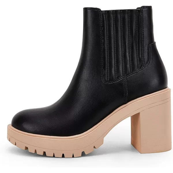 Womems Platform Lug Sole Ankle Boots Chunky Block Heel Seam Booties Combat Cozy Round Toe Chelsea Shoes